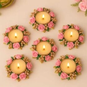 Handcrafted Floral T-Light Holder Set